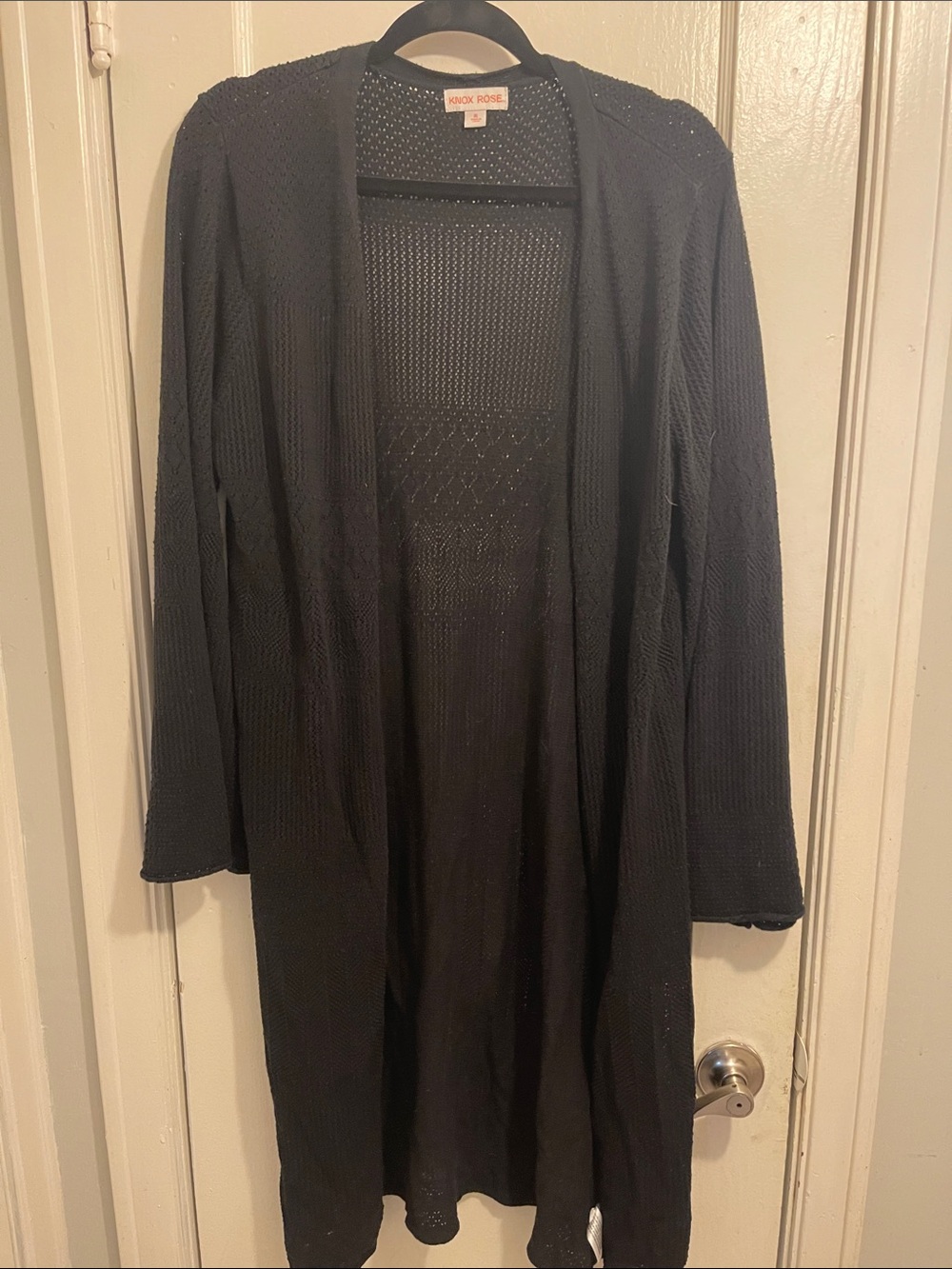Knox Rose Black Long Open-Front Knit Cardigan (item 65)